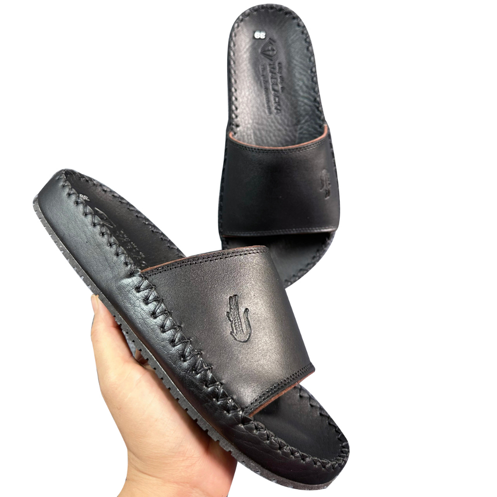 Dép nam quai ngang da bò cao cấp D74 thời trang thiết kế ôm chân chống trơn trượt