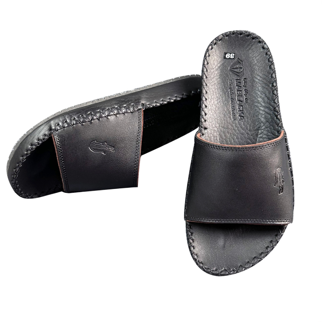 Dép nam quai ngang da bò cao cấp D74 thời trang thiết kế ôm chân chống trơn trượt