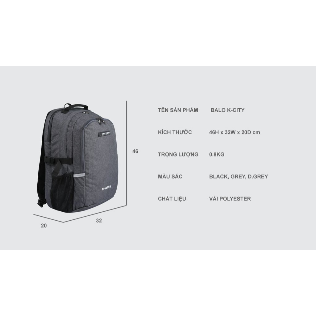 [CHÍNH HÃNG] Balo laptop 15.6 inch Simplecarry K-City chất vải chống thấm tốt, nhiều ngăn rộng rãi - BALOMOI.COM