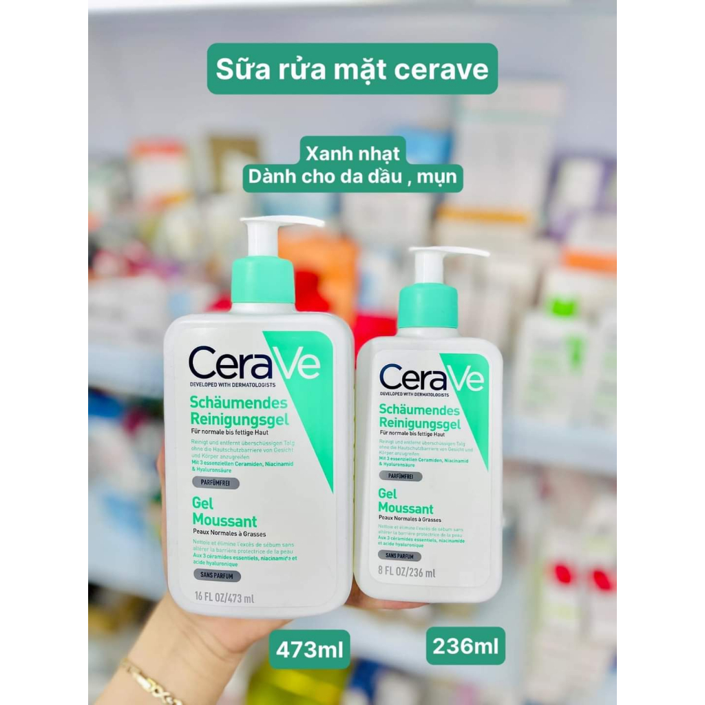 Sữa rửa mặt CERAVE sạch sâu dành cho da dầu, da mụn, da khô, mọi loại da - 236ml, 473ml