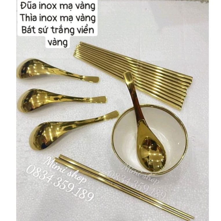 Đũa inox mạ vàng, Muỗng inox mạ vàng bày mâm cúng sạng trọng