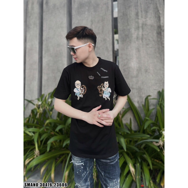 Áo thun dolce thêu icon thiên thần DG đính đá,áo phông Dolce level thêu hình người thiên thần đơn giản