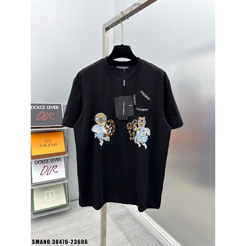 Áo thun dolce thêu icon thiên thần DG đính đá,áo phông Dolce level thêu hình người thiên thần đơn giản