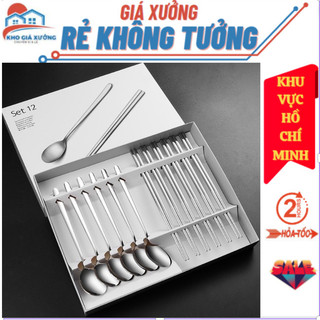 Combo 12 món muỗng đũa inox cho gia đình/ set 12 đũa muỗng inox cao cấp sang trọng/không gỉ sét