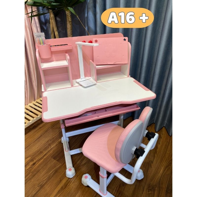 Bộ bàn học cho bé Sakawin A16 Plus Bàn học chống gù có Nâng hạ tay quay cao cấp Bộ quà tặng cao cấp