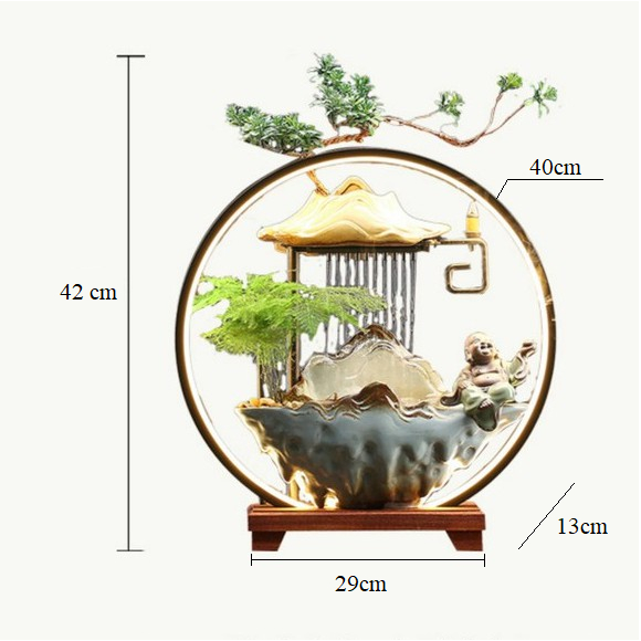 Tiểu cảnh thác nước cao cấp, đài thưởng trầm tài lộc phong thủy - Đài phun nước có đèn LED trang trí