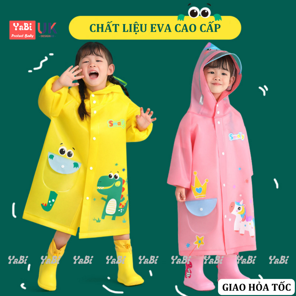 Áo mưa cho bé SMALLY cao cấp chính hãng, Áo mưa trẻ em chống thấm nước họa tiết dễ thương bé gái bé trai 1 2 3 tuổi YaBi