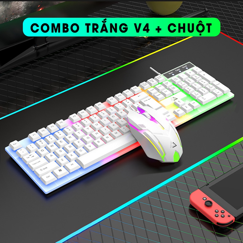 Bộ bàn phím máy tính gaming có dây V4 giả cơ chống nước led rgb chơi game làm việc văn phòng cho PC laptop