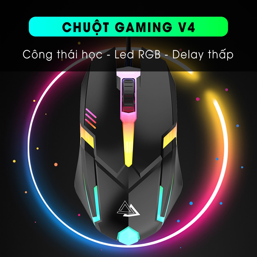 Bộ bàn phím máy tính gaming có dây V4 giả cơ chống nước led rgb chơi game làm việc văn phòng cho PC laptop