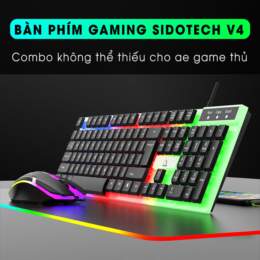 Bộ bàn phím máy tính gaming có dây V4 giả cơ chống nước led rgb chơi game làm việc văn phòng cho PC laptop
