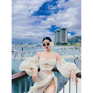 Đầm tay bồng set 3 món kèm bikini