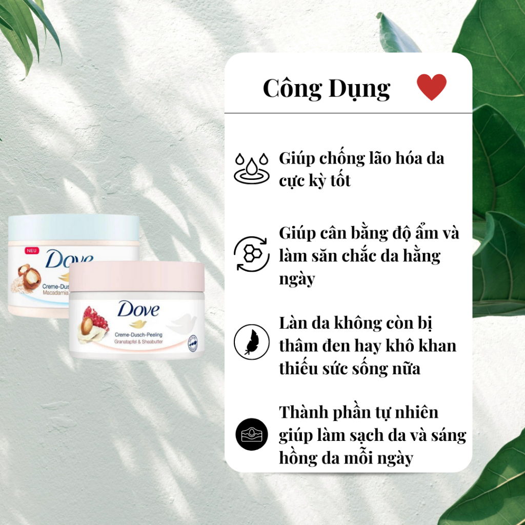 Tẩy Da Chết Dove Chăm Da Sáng Mịn Bản Đức 225ml