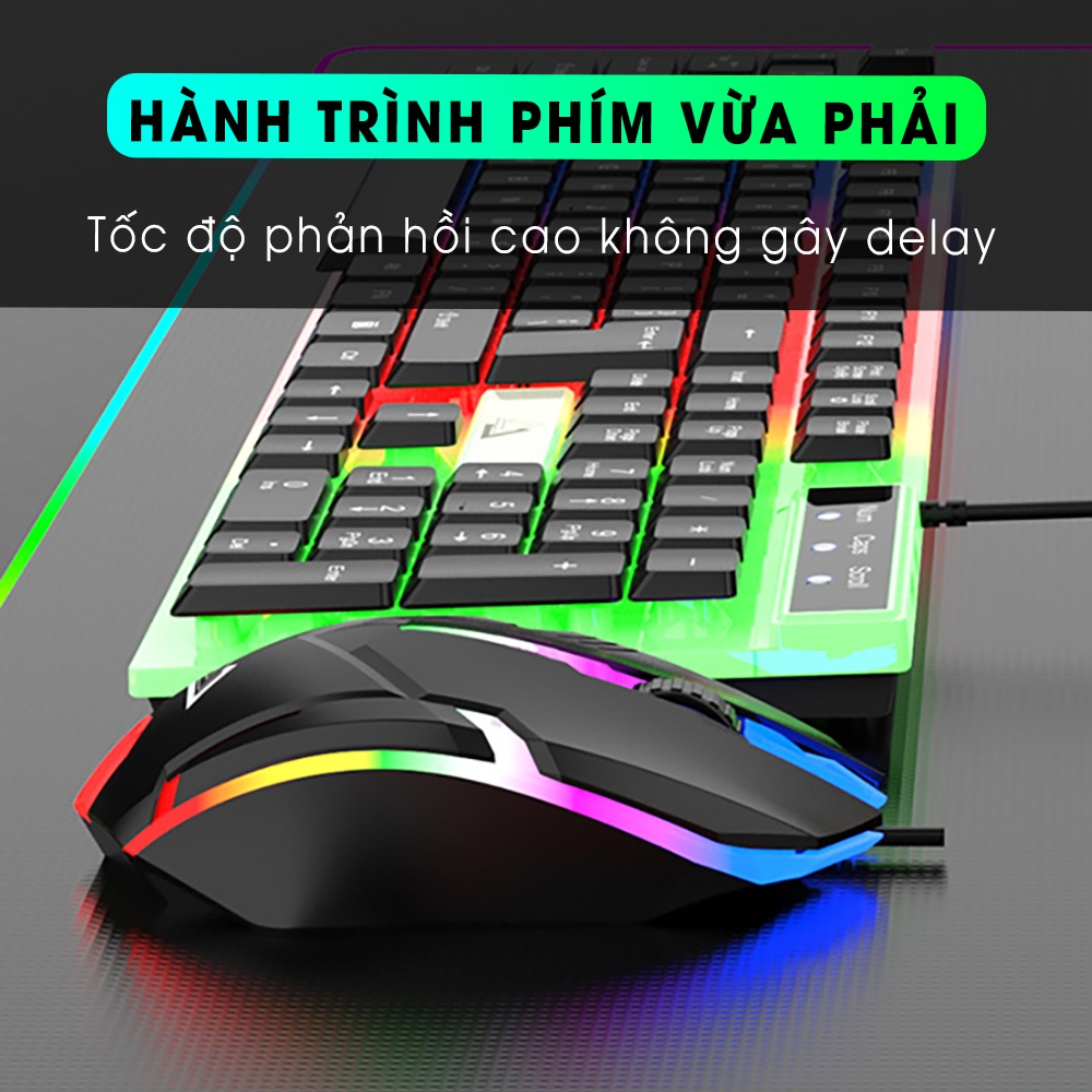 Bộ bàn phím máy tính gaming có dây V4 giả cơ chống nước led rgb chơi game làm việc văn phòng cho PC laptop