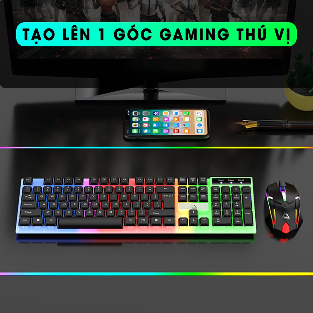 Bộ bàn phím máy tính gaming có dây V4 giả cơ chống nước led rgb chơi game làm việc văn phòng cho PC laptop