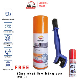 Chai xịt Dưỡng sên Repsol Moto Chain Lube 400ml và bàn chải 3D  tặng chai làm bóng sơn WAX 120ml