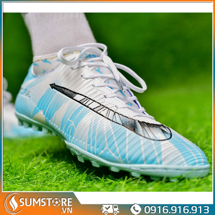 Giày Đá Bóng Nam Nữ CR7 Cao Cấp Xanh Trắng - Giày Đá Banh TF Mới Đẹp