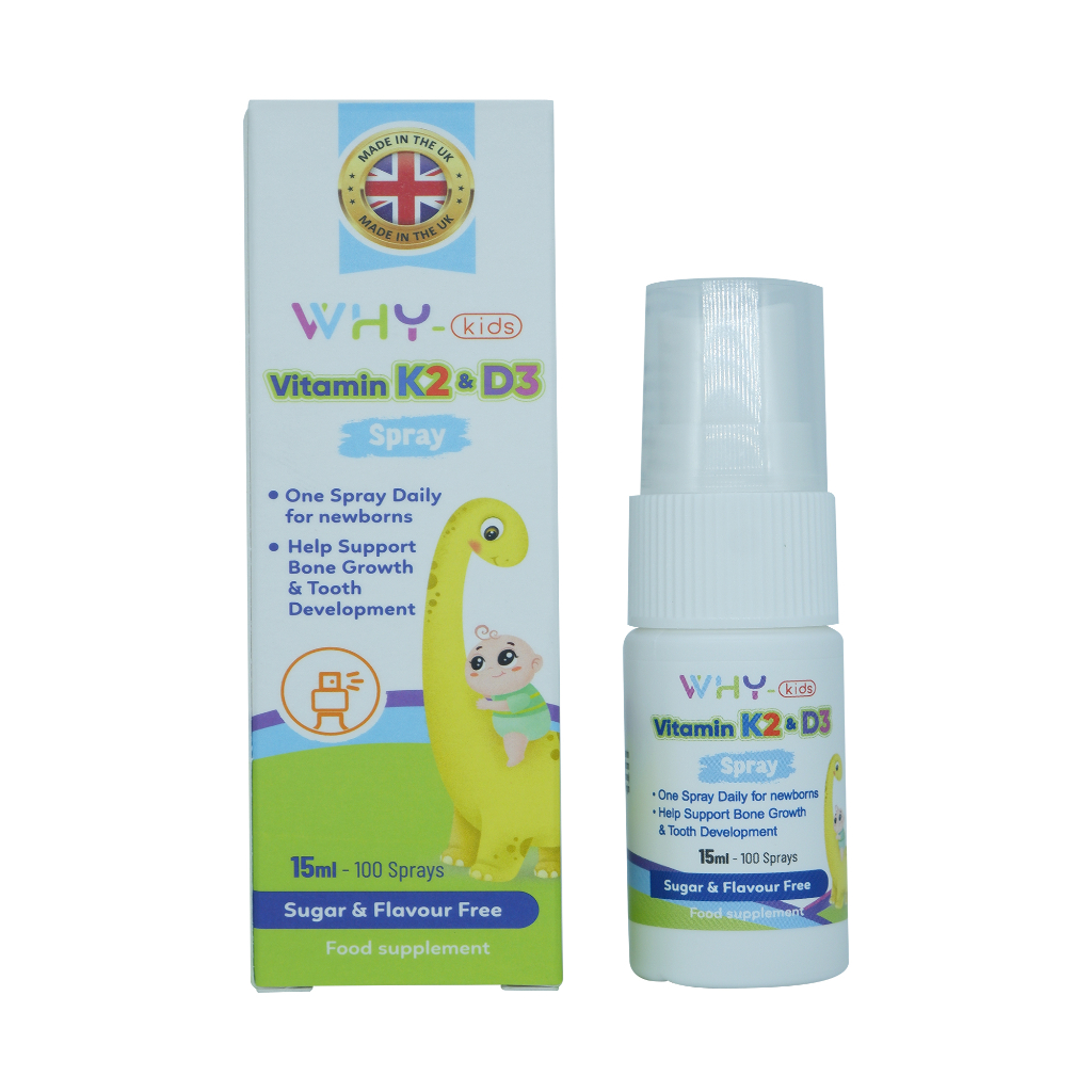 Xịt Whykids bổ sung Vitamin D3K2 cho bé, tăng cường hấp thu Canxi hỗ trợ phát triển chiều cao 15ml