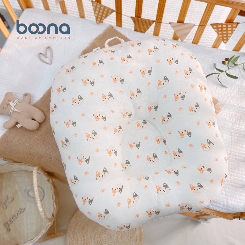 Gối chống trào ngược Boona cho bé sơ sinh vải Muslin cao cấp kích thước 70x70x20cm