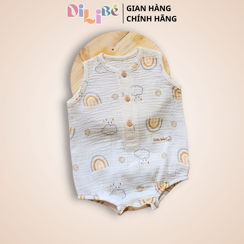 Bộ body chip bé trai bé gái mặc nhà DILIBÉ cho trẻ sơ sinh chất liệu xô muslin cao cấp
