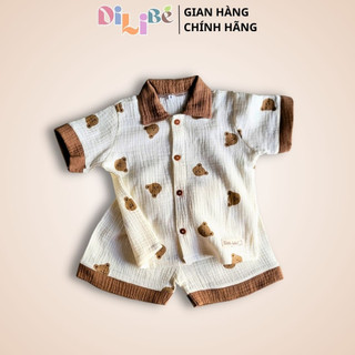 Bộ sơ mi cộc tay quần ngắn đi học cho bé trai bé gái 0 - 4 tuổi - Dilibé