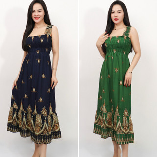 Váy maxi đi biển trung niên 2 dây mùa hè thoáng mát  - Đầm maxi dáng dài mùa hè mặc ở nhà,du lịch cho mẹ U30 U50 VA046