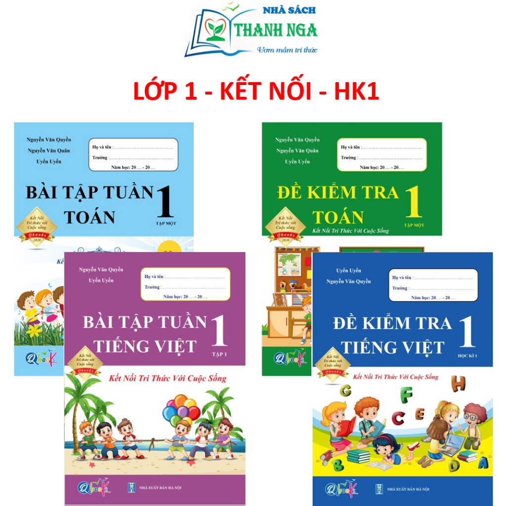Sách - Combo Bài Tập Tuần & Đề Kiểm Tra Toán và Tiếng Việt Lớp 1 - Kết Nối - Học Kì 1 (4 cuốn)