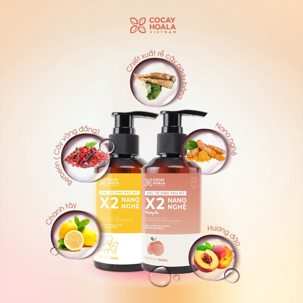 Dung Dịch Vệ Sinh Phụ Nữ Thảo Dược Hồng Mịn Se Khít Gel X2 Nano Nghệ Cocayhoala 150ml