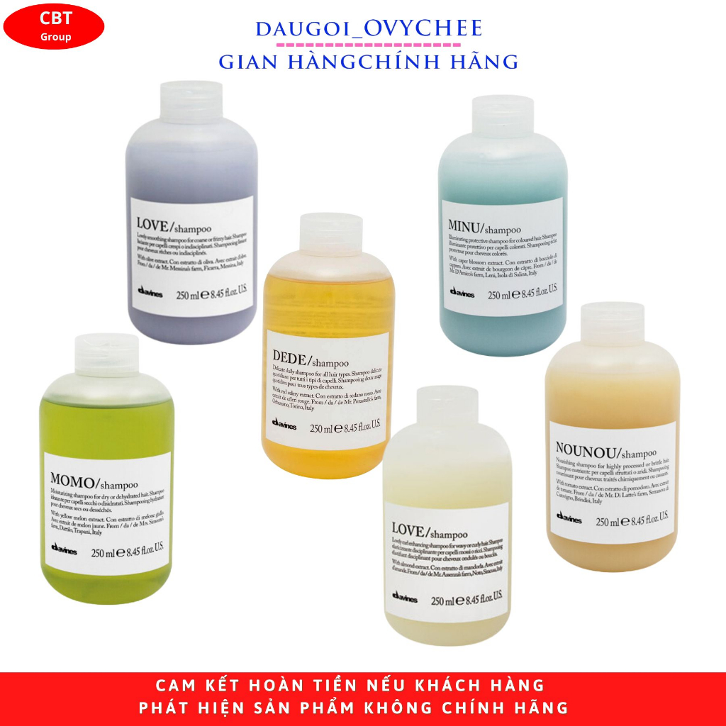 Dầu gội xả DAVINES NOUNOU, MINU, LOVE SMOOTHING, LOVE CURL, DEDE, MELU, MOMO, 250ml phục hồi, dưỡng ẩm, dữ màu tóc nhuộm