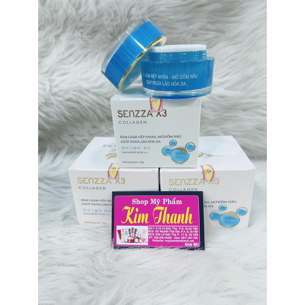 Senzza x3 Collagen 45g Kem giảm nếp nhăn, Mờ đốm nâu, Giúp ngừa lão hoá da