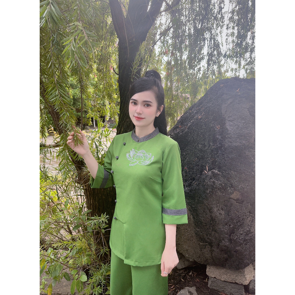Đồ Lam Đi Chùa # Bộ Liên Hoa Cotton Lụa Mịn# Quần Áo Nữ Cao Cấp