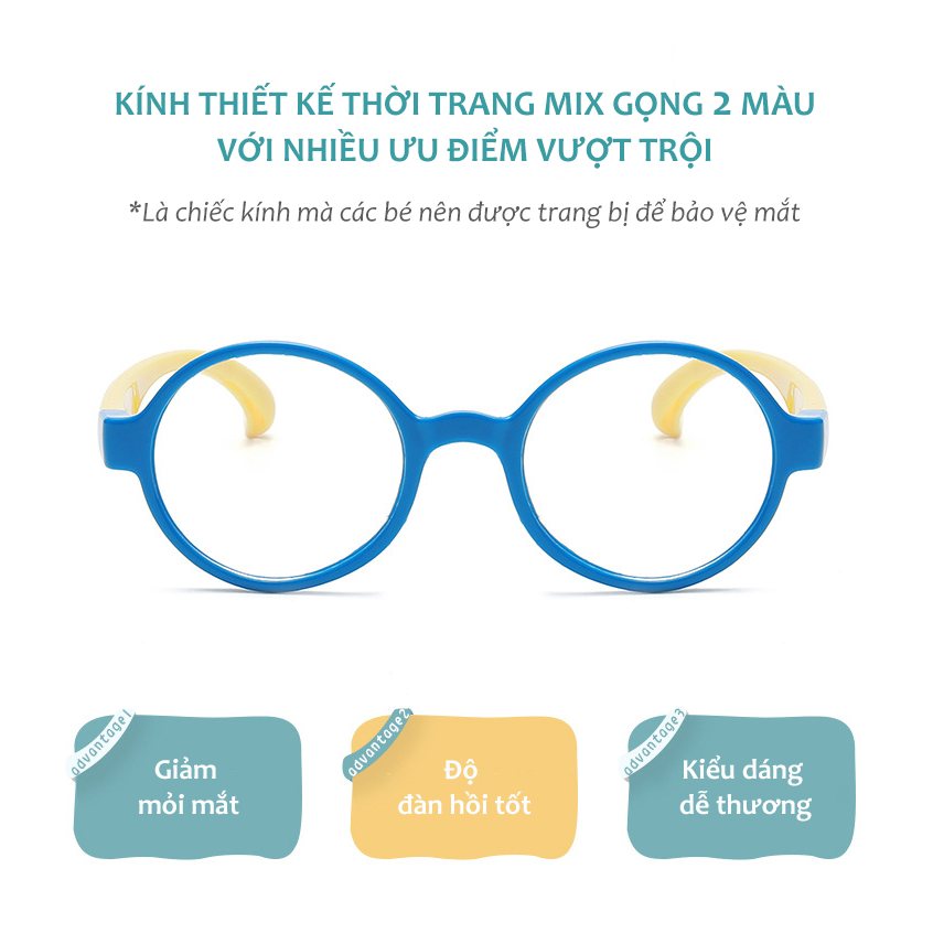 Kính Cho Bé Mắt Tròn Chống Ánh Sáng Xanh Giúp Hạn Chế Cận Thị Bảo Vệ Mắt Gọng Nhiều Màu Sắc Siêu Nhẹ Chống Gãy AK134