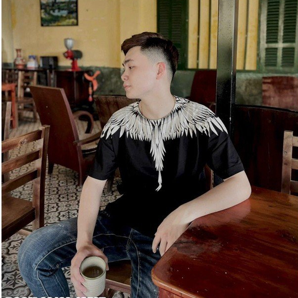 Áo phông nam nữ Premium Cotton in hình đôi cánh trắng Burlon tràn cổ hai mặt phong cách cháy phố