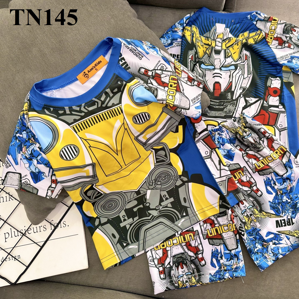 Bộ quần áo siêu nhân chất thun lạnh in 3D cho bé 19-42kg