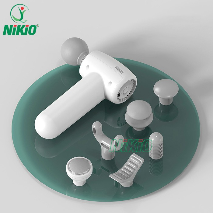 Súng massage Nikio NK-175 cầm tay mini - 7 đầu, có đầu nóng - Màu trắng