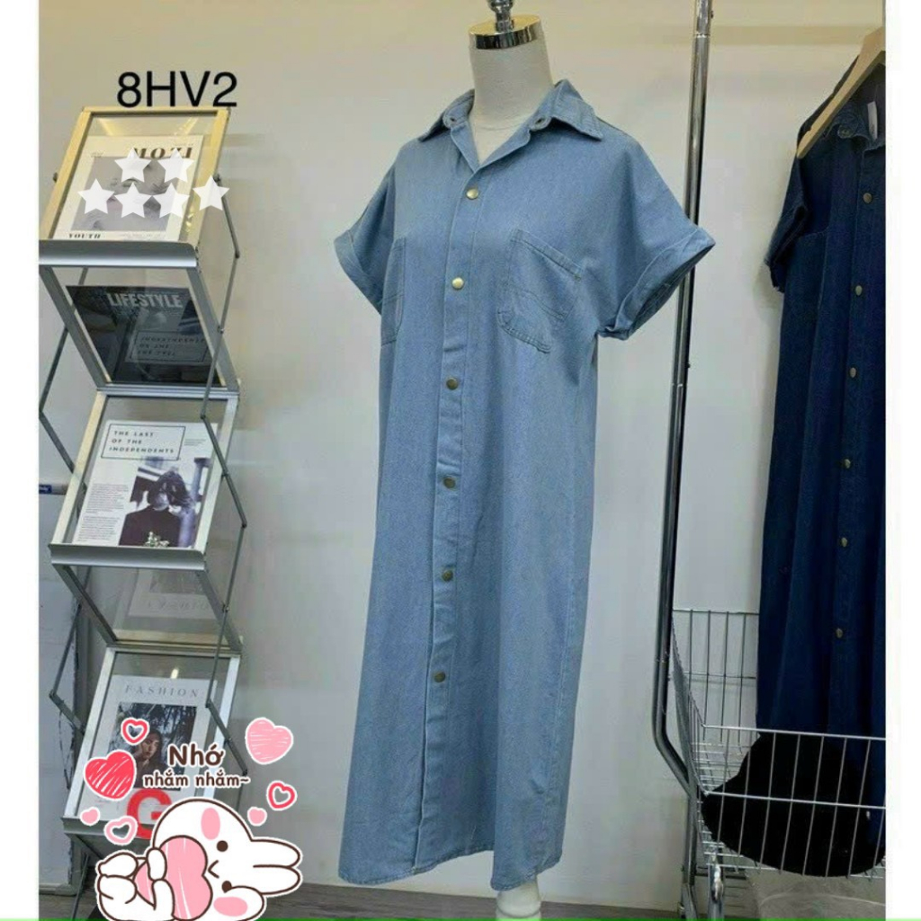 Đầm Xuông Jean Cổ Sơ Mi Siêu Hot MK31