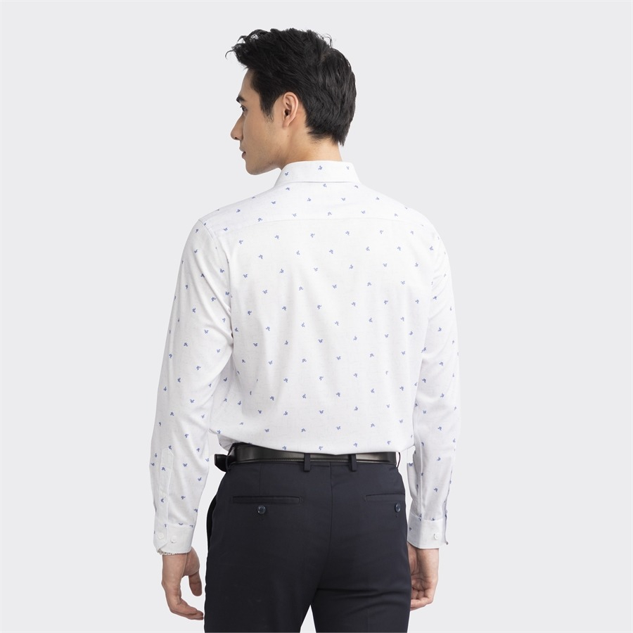Áo sơ mi nam dài tay ARISTINO màu trắng in họa tiết xanh tinh tế, ấn tượng  - ALS09103