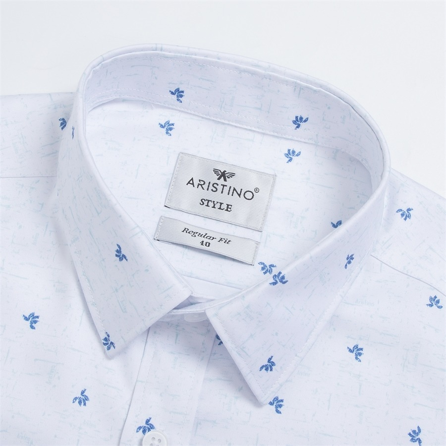 Áo sơ mi nam dài tay ARISTINO màu trắng in họa tiết xanh tinh tế, ấn tượng  - ALS09103