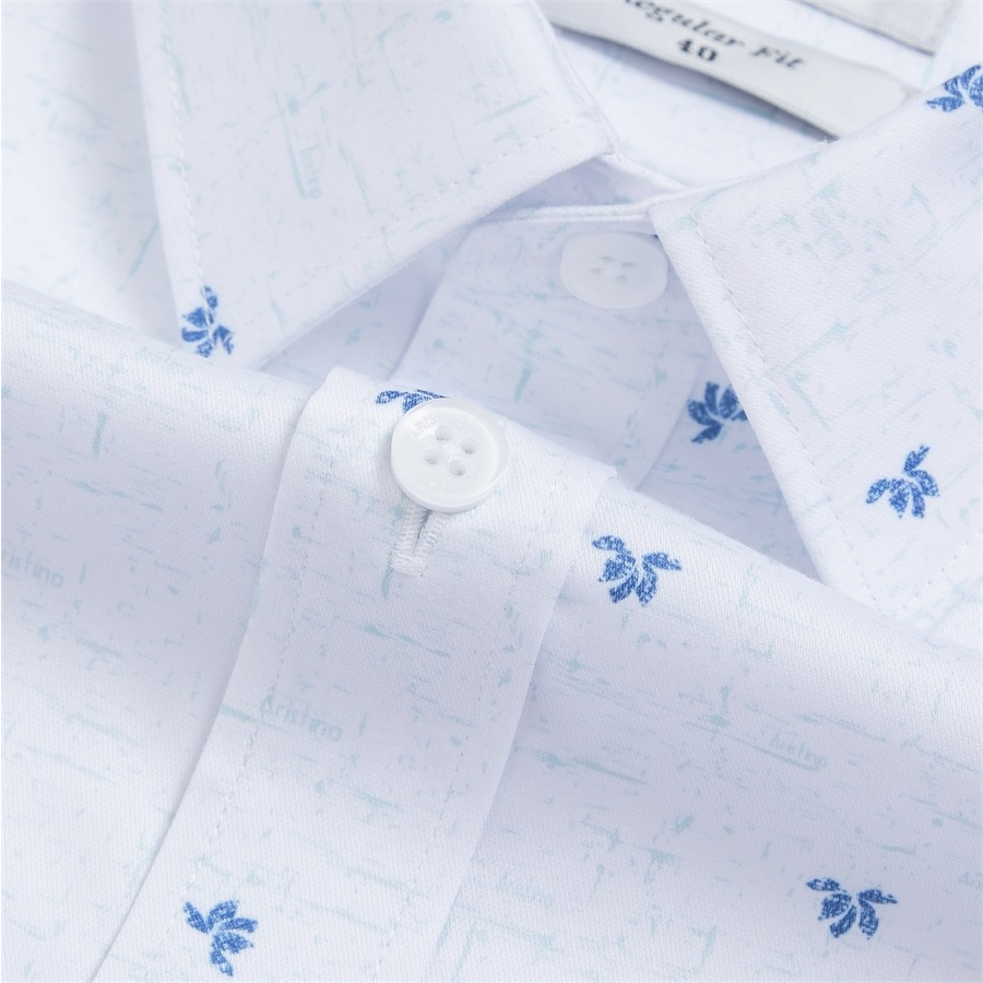 Áo sơ mi nam dài tay ARISTINO màu trắng in họa tiết xanh tinh tế, ấn tượng  - ALS09103