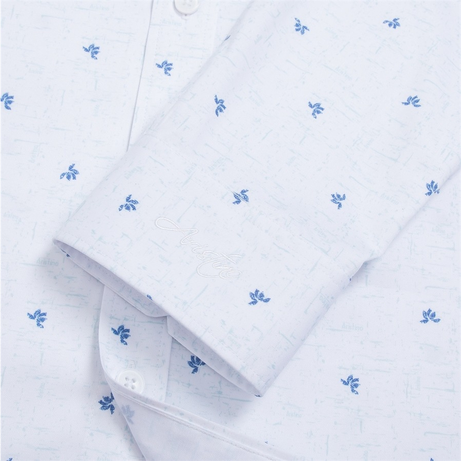 Áo sơ mi nam dài tay ARISTINO màu trắng in họa tiết xanh tinh tế, ấn tượng  - ALS09103