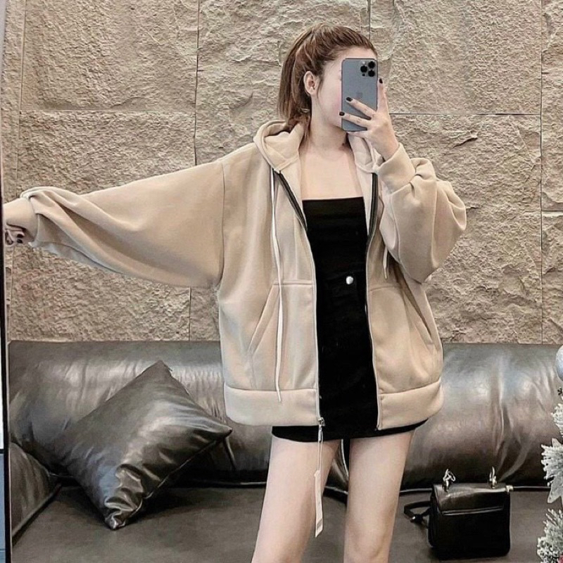 Áo Khoác Nỉ Tay Bồng Bảng Màu Trà Sữa Form Dài Freesize Hot Trend 2023