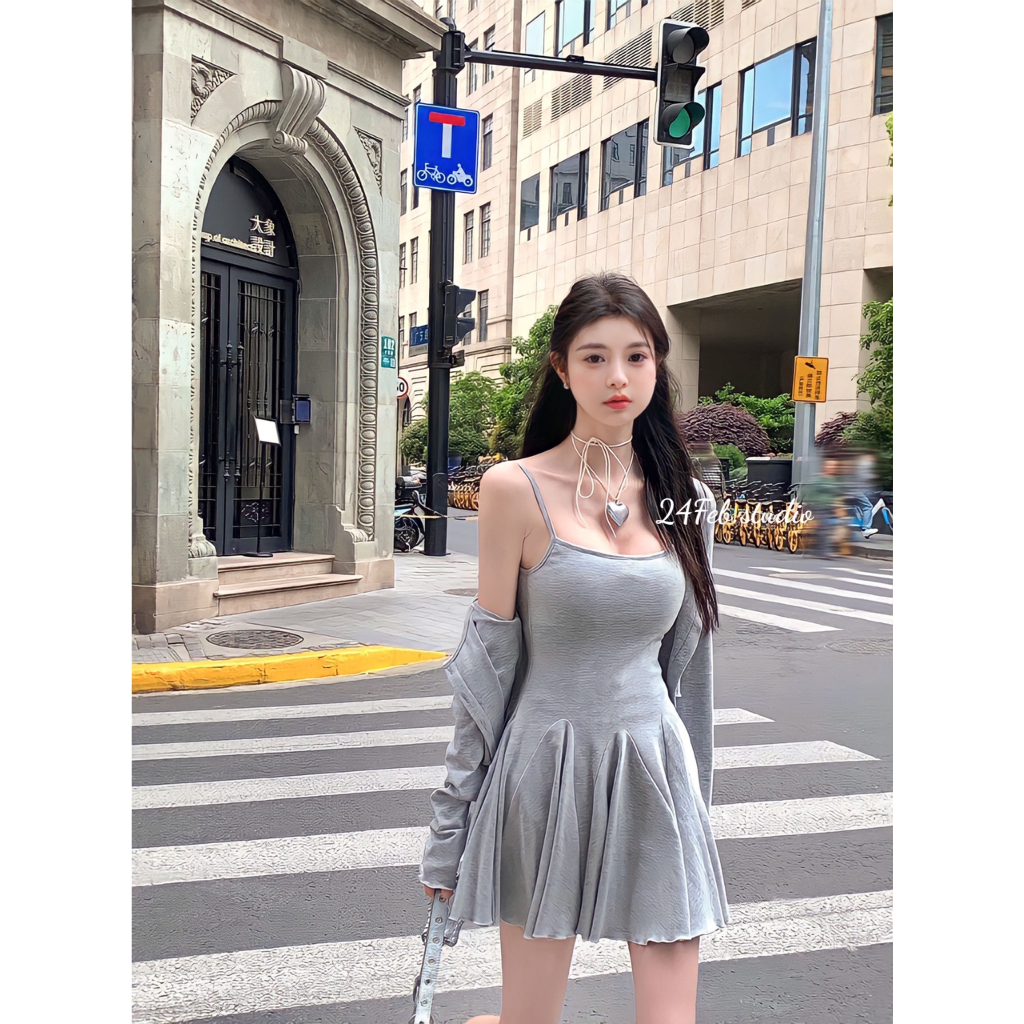 Set áo cadigan kèm váy hai dây phong cách ulzzang Hàn Quốc