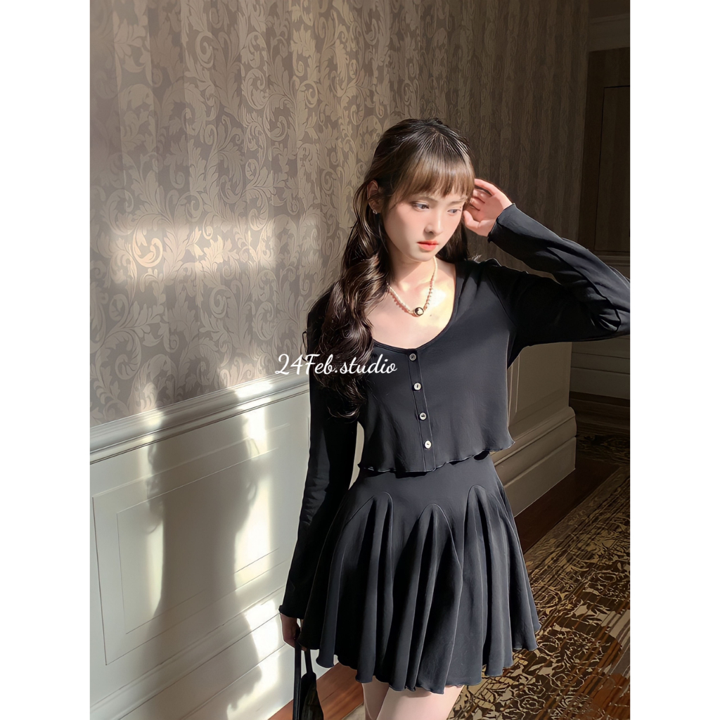 Set áo cadigan kèm váy hai dây phong cách ulzzang Hàn Quốc