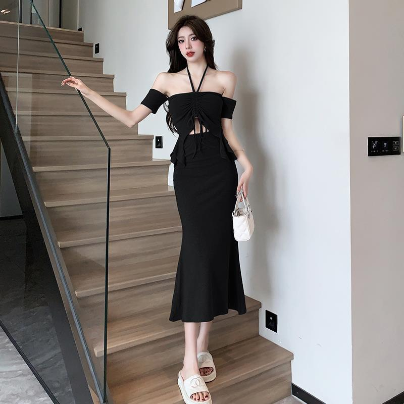 Sét bộ sang chảnh áo trễ vai rút dây kèm chân váy dài đuôi cá xẻ tà không mút G248