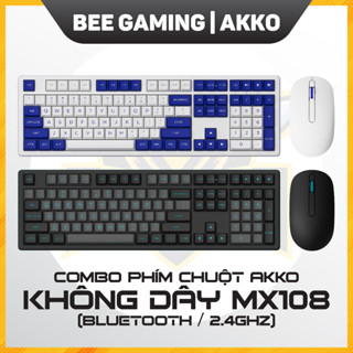 Bộ bàn phím chuột không dây AKKO Monsgeek MX108 Blue On White / Black & Cyan (Wireless / Bluetooth / Hàng chính hãng))