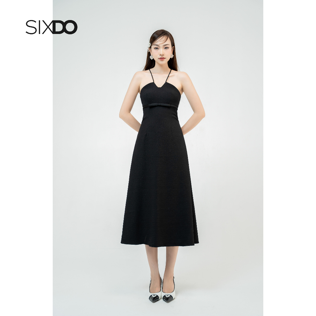 Đầm midi cổ yếm màu đen thời trang SIXDO (Black Halter Neck Midi Woven Dress)