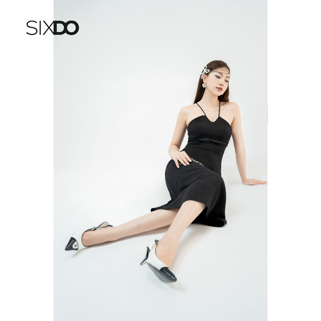 Đầm midi cổ yếm màu đen thời trang SIXDO (Black Halter Neck Midi Woven Dress)