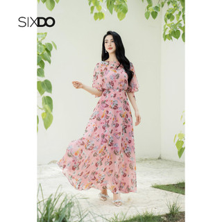 Đầm voan hoa hồng nâu cánh dơi thời trang SIXDO