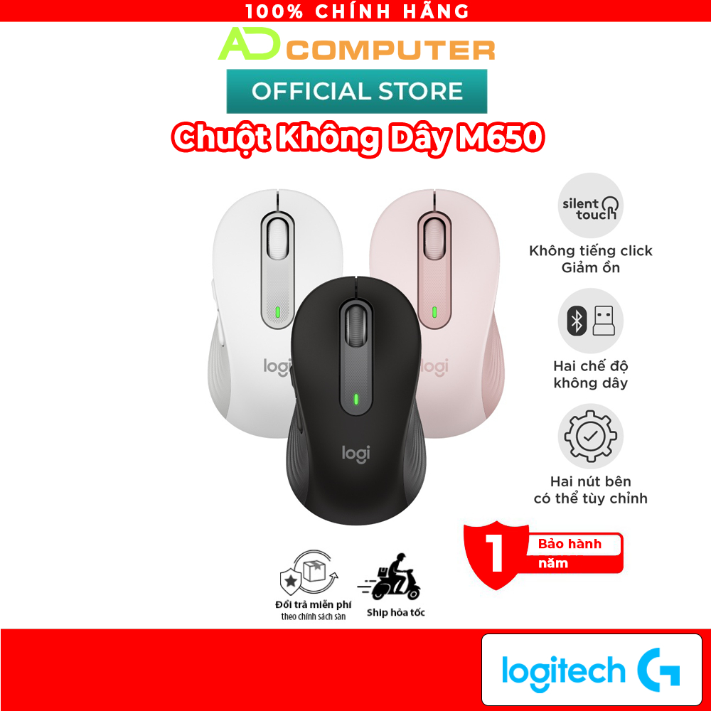 Chuột không dây bluetooth Logitech Signature M650 - Cuộn SmartWheel, giảm ồn, các nút có thể tùy chỉnh