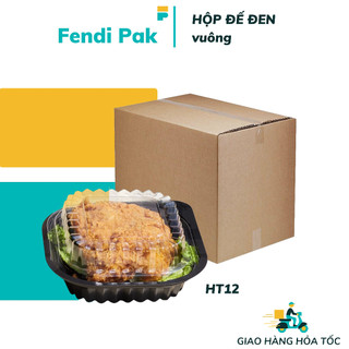 |thùng 600| hộp nhựa đế đen ht12 kèm nắp, đựng xôi, đựng rau cau, đựng đồ ăn kèm dùng 1 lần fendi pak