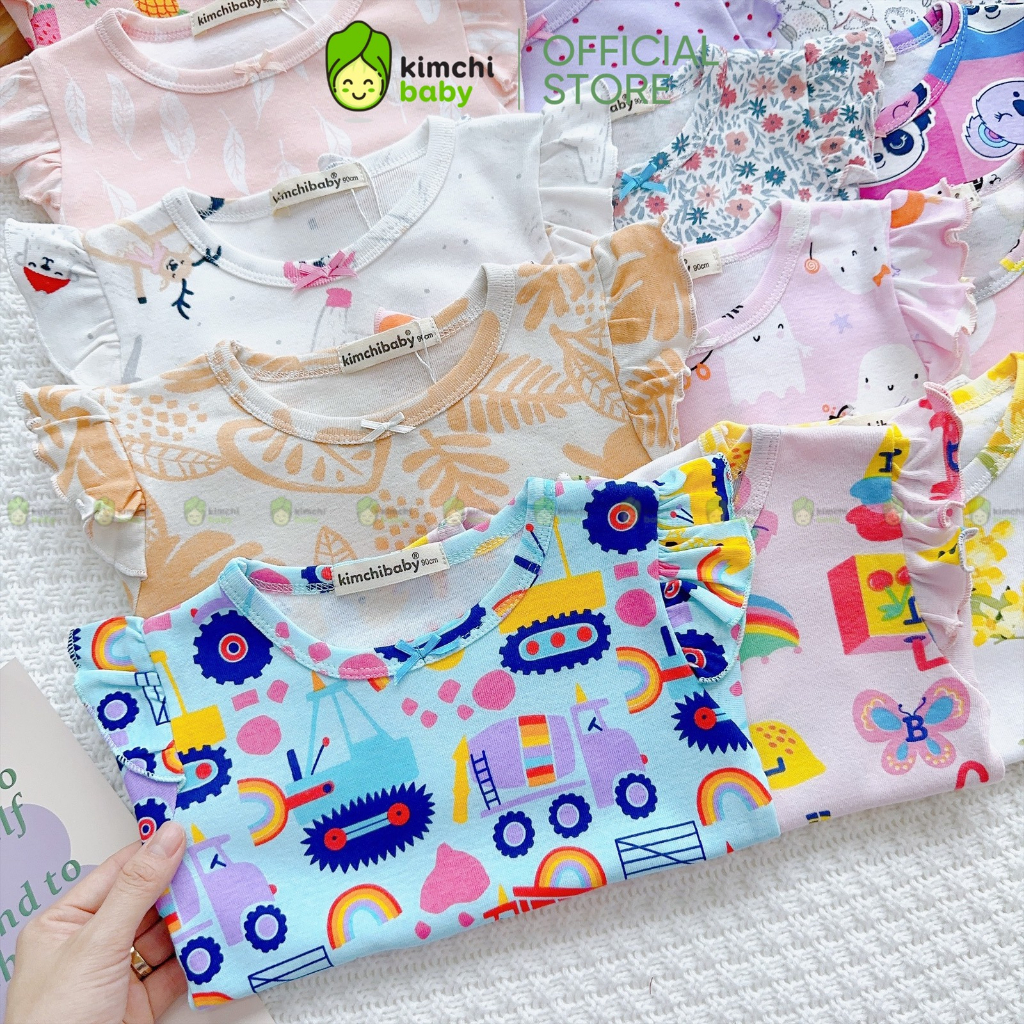 Đồ Bộ Dài Tay Bé Gái  KIMCHIBABY Vải Cotton Dư Xịn Hoạ Tiết Dễ Thương, Bộ Cánh Tiên Bèo Vai Cho Bé Mặc Thu Đông KCTD305